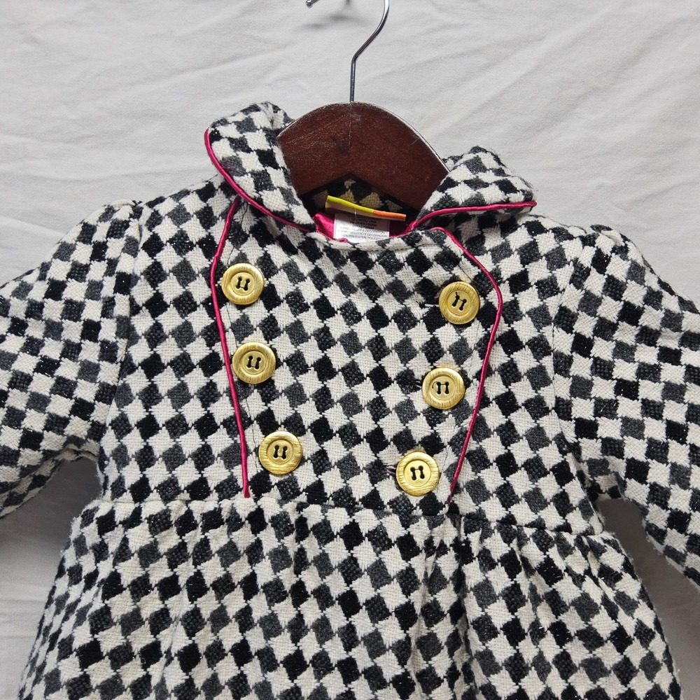 Penelope Mack Peacoat Toddler Girl 3T Black White Houndstooth Wool Blend Dressy - Picture 2 of 7